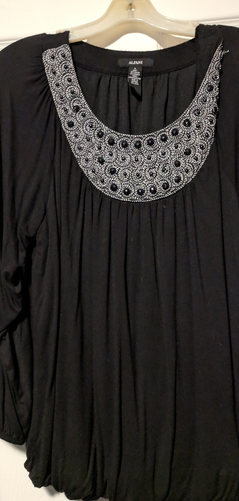 Black bejeweled puckered blouse